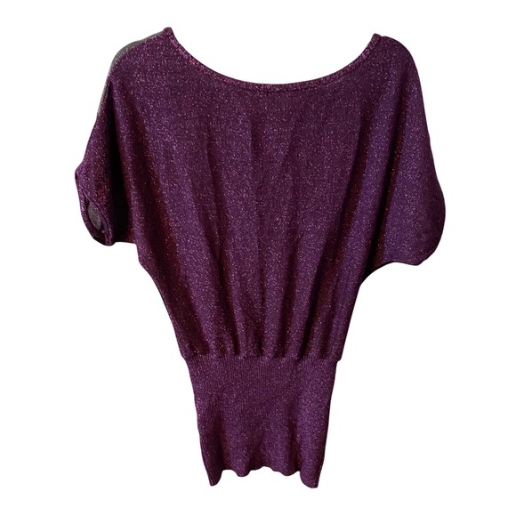 CENIT Knit Sparkly V Chevron Dolman Sleeve Sweater Top Purple Silver Black M - Picture 6 of 10